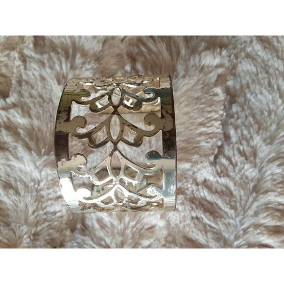 Sterling Silver Filigree Cutout Cuff Bracelet Wide Statement Piece - Picture 4 of 6